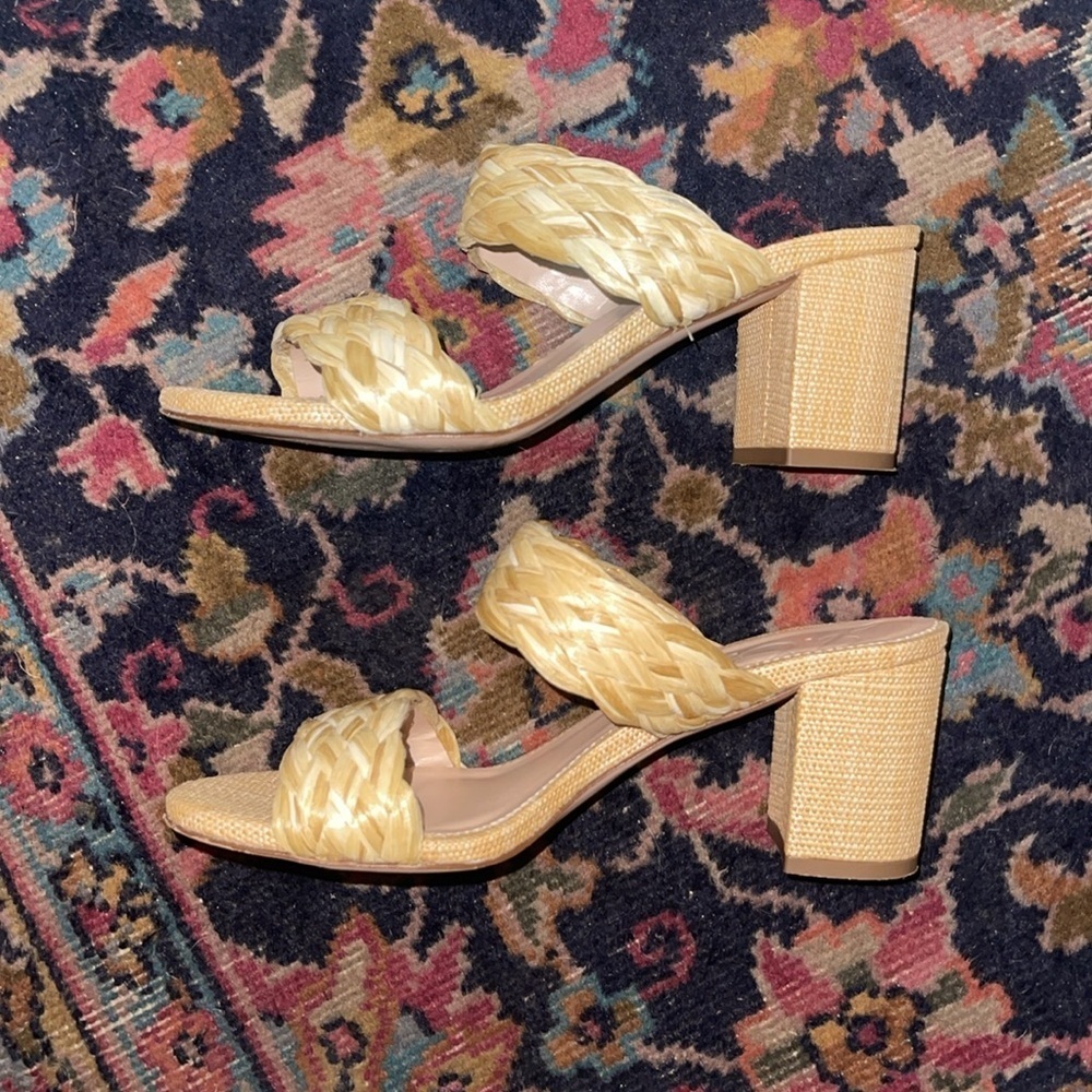 J.Crew Lucie woven braided-strap sandals raffia-inspired, 3” heel worn sz 6.5 - Picture 10 of 11